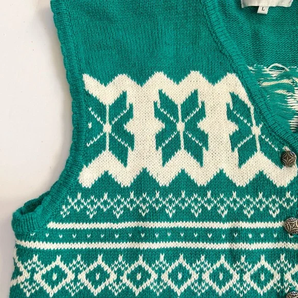 Vintage 1990s Scalloped Fair Isle Winter Sweater Vest - Picture 5 of 6